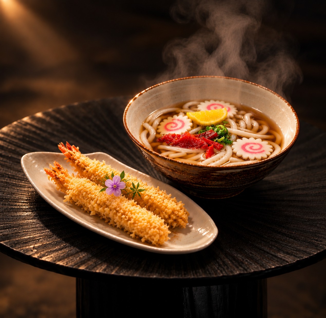 UDON NOODLE SOUP · 2pc tempura prawn with fish cake
